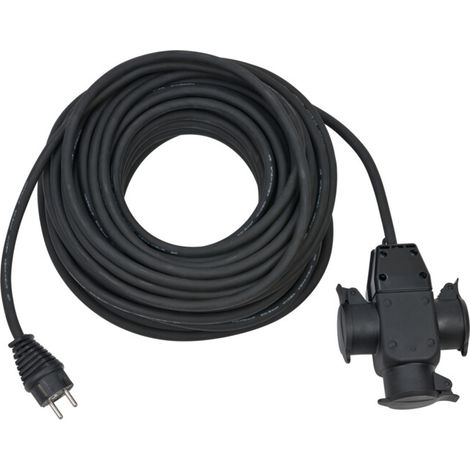 Câble de rallonge de chantier 25m H07RN-F3G1,5 noir avec 3 prises en caoutchouc IP44 (1/3)