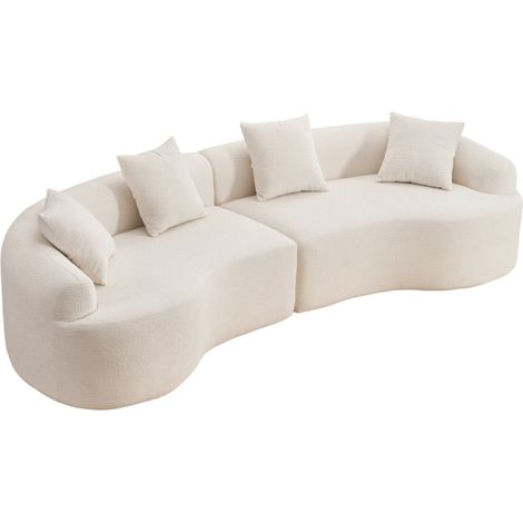 Sofá modular curvo de chenilla blanco 4 plazas HOMVRA (1/5)