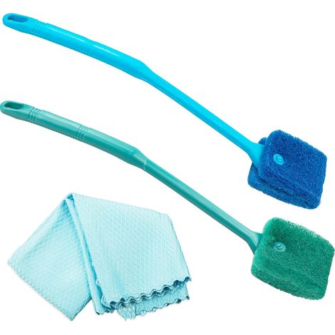 Brosse Nettoyage Aquarium - 2 Pièces - Plastique Et Éponge - Double Face 40CM - Pour Vitres Et Réservoirs - Bleu (1/5)