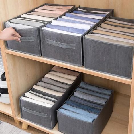 Organiseur Tiroir - 35 x 17 x 12 cm - 7 Compartiments - Tissu Non Tissé - Gris - Lot de 5 (1/5)
