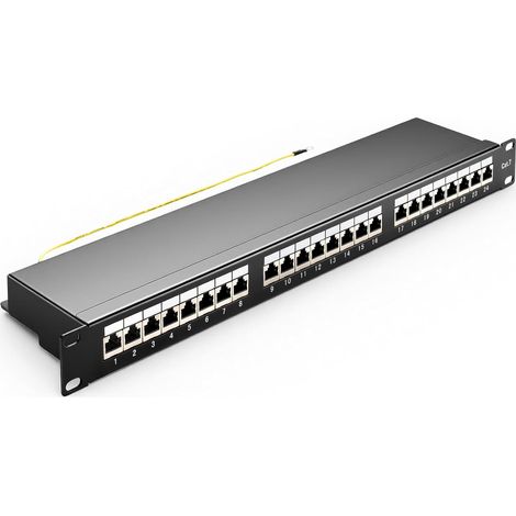 Panneau de distribution CAT 7 24 ports - Panneau de raccordement réseau LAN blindé RJ45 avec barre LSA, panneau de brassage 10 Gbit/s 19" pour câble de pose Cat7/6A/6 (1/5)