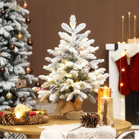 Albero di Natale artificiale da tavolo con 35 LED e timer, con effetto neve, L 48 x H 60 cm, in plastica bianca (1/5)