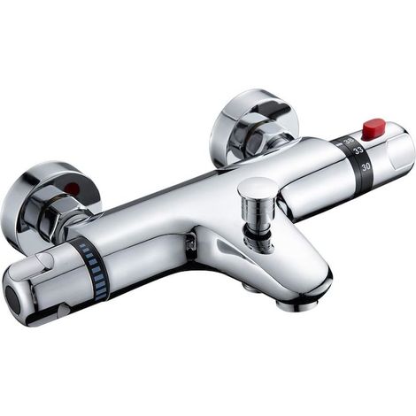 Mitigeur de douche thermostatique, finition chromée argentée (1/5)