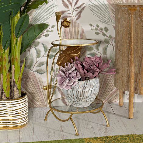 Couchtisch Danesami, rund, Tischplatte transparent, Gestell aus Glas, 40x40x78h cm gold (1/5)