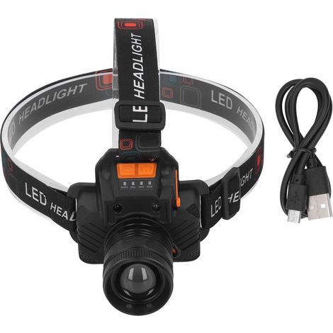 Lampada frontale ricaricabile tramite USB con 3 modalità di illuminazione, lente a LED da 1500 lm, torcia ideale per campeggio, emergenze e pesca. (1/5)