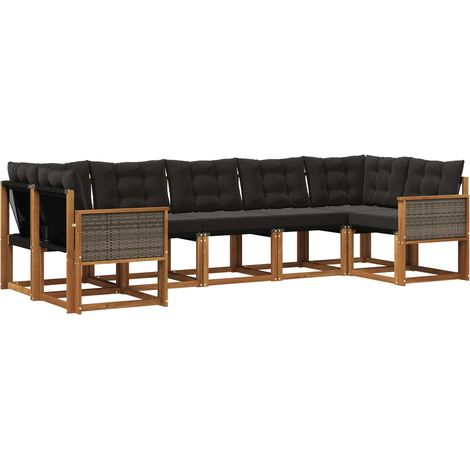Conjunto de sofás de exterior 7 uds. Natural y negro vidaXL (1/5)