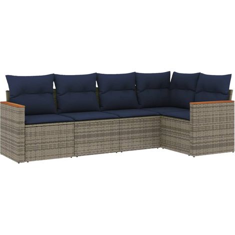 5-teiliges Gartensofa-Set mit Kissen, grau, Polyrattan vidaXL (1/5)