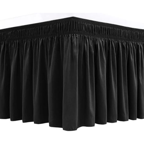 Jupe de lit en polyester élastique enveloppante, ourlet de 38 cm pour recouvrir le matelas et le sommier, facile à installer, volant de 150 x 200 cm, noire (1/5)