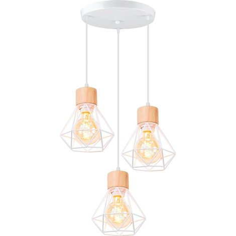Industrielle Pendelleuchte – 3er-Set – Metall und Holz – Retro-Diamantkäfig-Design – Wohnzimmer, Küche, Schlafzimmer – Ø 16 cm, Schwarz (1/5)