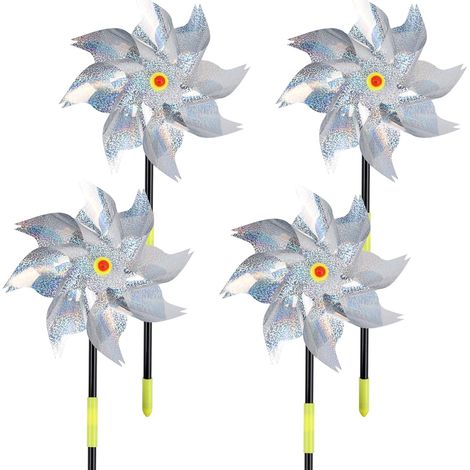 4Pcs Moulin à Vent Réfléchissant Anti-Oiseaux, Effaroucheur Oiseaux pour Jardin, Verger, Cour Intérieure (1/5)