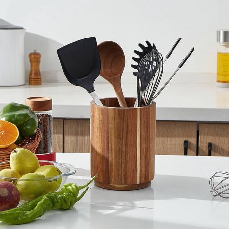 Portautensili da cucina in legno girevole a 360° per piano di lavoro, per posate, cucchiai, utensili, Bestekbak (1/5)