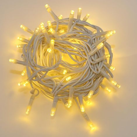 ETTROIT Catena Luminosa 100 LED, 10Mt, Luce Giallo, Cavo Bianco, IP65, Prolungabile, Effetto Flash , ghirlanda nataliza, negozi, balcone (1/5)