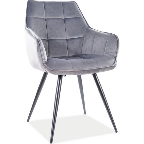 Chaise design métal noir et velours gris Deli (1/5)
