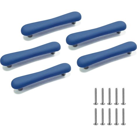 Lot de 5 poignées de tiroir souples en silicone bleu, motif dessin animé mignon, anti-choc, pour enfants. Boutons de porte, de placard et d'armoire a