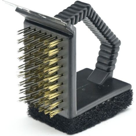 Brosse à barbecue 3 en 1 ultra-résistante, brosse en cuivre, grattoir et éponge en acier inoxydable, grise (1/5)
