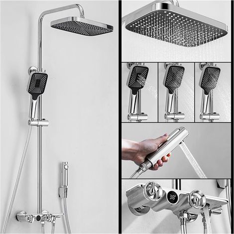 Ensemble de Douche mitigeur thermostatique intelli Thermostatic Shower Faucets Sets,Digital Display Rainfall Shower Systems with Spray Thermostat Tap with Shelf (Color : 1 UK, Size : 1 UK) (1/5)