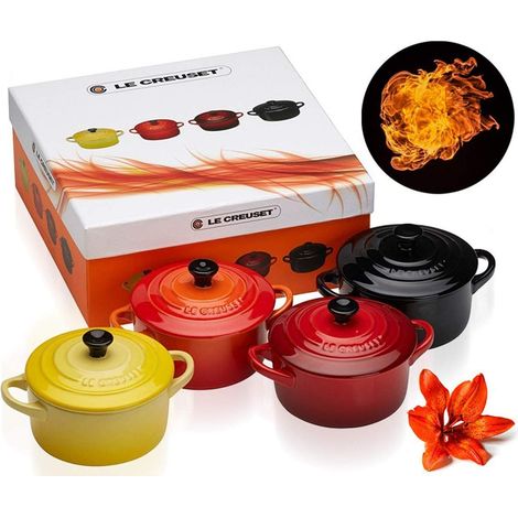 Le Creuset Set de 4 mini cocottes de ceramica de gres, 250 ml, ⌀ 10 cm, Ciliegia e vulcanico, 79212105129100 (1/2)