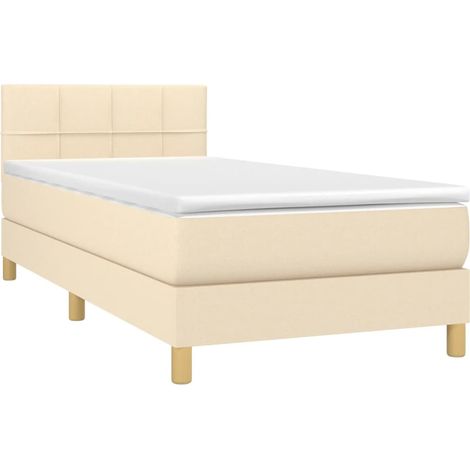 Box Spring Bed with Mattress&LED Cream 100x200cm Fabric vidaXL (1/4)
