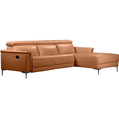 Lund-Canapé 3 places avec 1 fauteuil inclinable manuel en PU cognac (1/5)