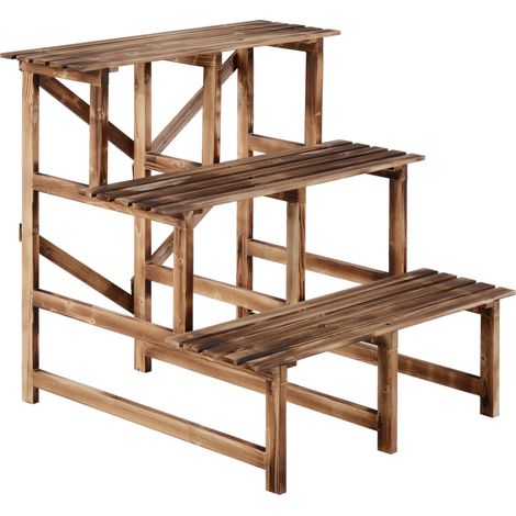 Étagère plantes 3 niveaux bois sapin 80x80x78 cm support fleurs balcon jardin terrasse rangement décoratif compact (1/5)