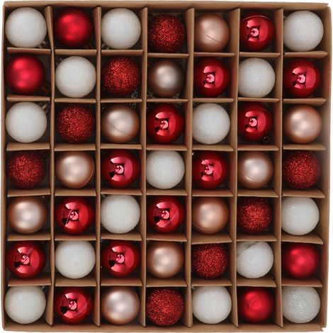 49 mini boules de Noël incassables, brillantes et colorées (rouge, blanc et rose) pour décorer votre sapin et votre mariage. (1/5)