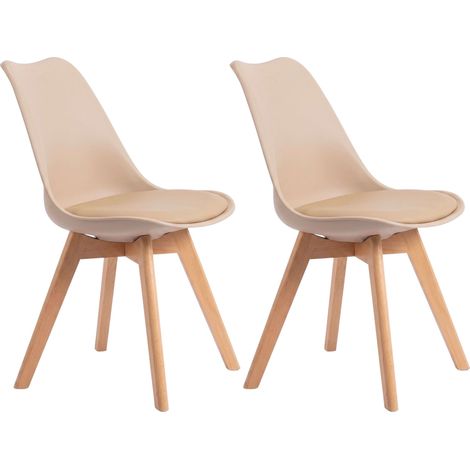 Juego 2 Sillas Comedor Bistro, Sillas Cocina Nórdicas, Beige y Madera (1/5)