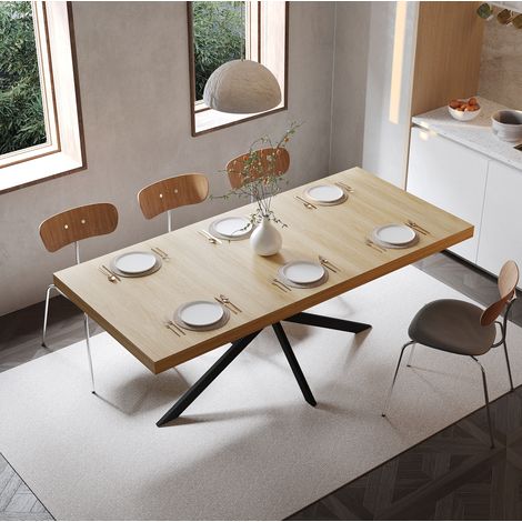 Tavolo da pranzo allungabile 140/180 x 80 x 76 cm, effetto legno naturale con cassetto contenitore e base nera (1/5)