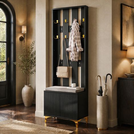 Flurgarderobe mit Schuhbank und Kissen, Schwarz und Gold HAVRYA (1/5)