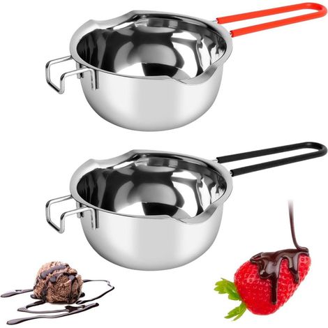 Bain-marie - Cuve En Acier Inoxydable 304 - Pour Fonte Chocolat Beurre Sucre - Sans Eau - Poignées Isolantes Antibrûlures - 400 Ml - Lot De 2