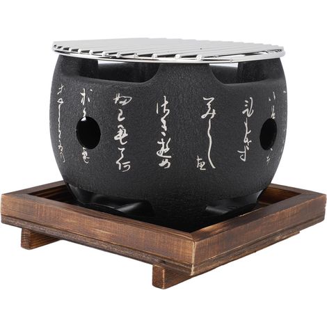 Small Table Top Charcoal BBQ Japanese Grill Charcoal BBQ Portable BBQ Camping Charcoal BBQ with Wooden Base Picnic (1/5)