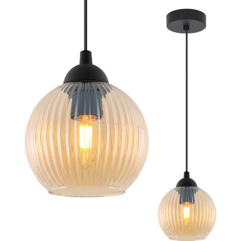 LAMPE SUSPENDU RIFFLE NOIRE 1 PLAQUE BOULE MIEL E27
