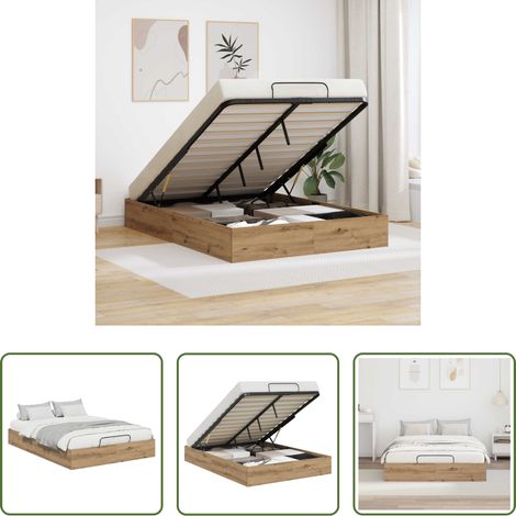 vidaXL Lit Ă levage - Cadre de lit ottoman avec stockage ChĂŞne Artisanal 140 x 200 cm (1/5)