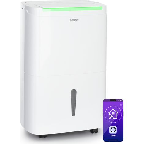 Klarstein DryFy Connect 30L Smart Dehumidifiers for Home, Wi-Fi App Control, 30L/Day, 5L Tank, Alexa Compatible, Timer, Portable for Bedroom/Bathroom, Rooms 25-30m², White