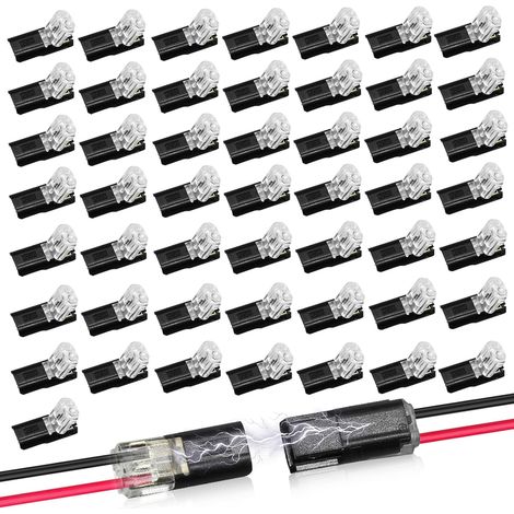 Lot de 50 connecteurs à double fil pour bande lumineuse LED à 2 broches, connecteurs basse tension avec boucle de verrouillage, connecteurs à connexion rapide pour bande lumineuse (1/5)