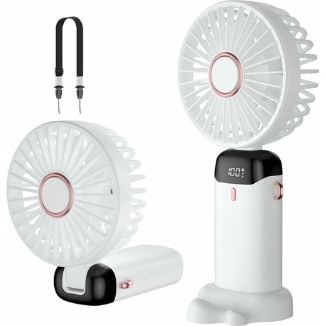Mini ventilateur portable rechargeable USB 5 vitesses, batterie 4200 mAh, pliable, bureau, extérieur, blanc – DELKEVIC