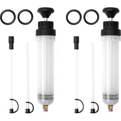 Lot de 2 seringues d'aspiration d'huile de 200 ml, pistolet d'aspiration d'huile, pompe manuelle, pompe de remplissage, pompe d'aspiration avec tuyau, anneaux de rechange pour moteur, liquide (1/5)
