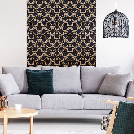 Papier peint intissé pré-encollé - SCANDINAVE ART DÉCO BLEU NUIT ARCHES - 1 rouleau de 300x60cm (1/5)