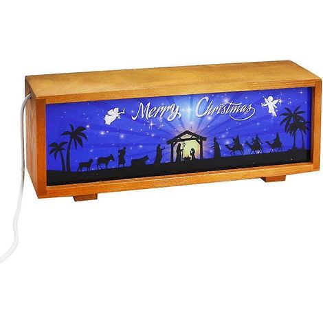 Lanterne décorative LED en bois avec scène de la Nativité, idéale pour la cheminée, la table de chevet ou le salon. Décorations de Noël. (1/5)