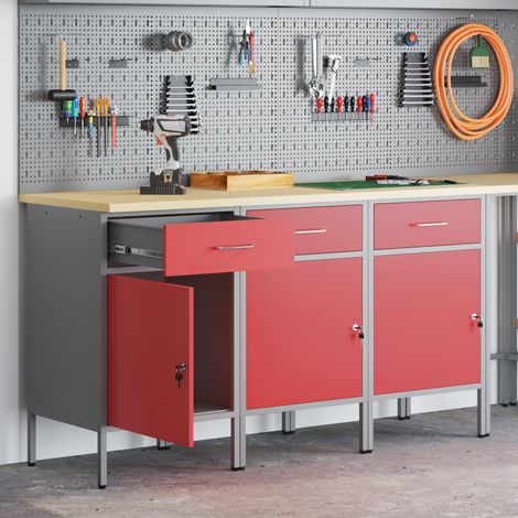 vidaXL Placard de travail 3 pcs Rouge et Gris 150 x 55 x 85 cm (1/4)