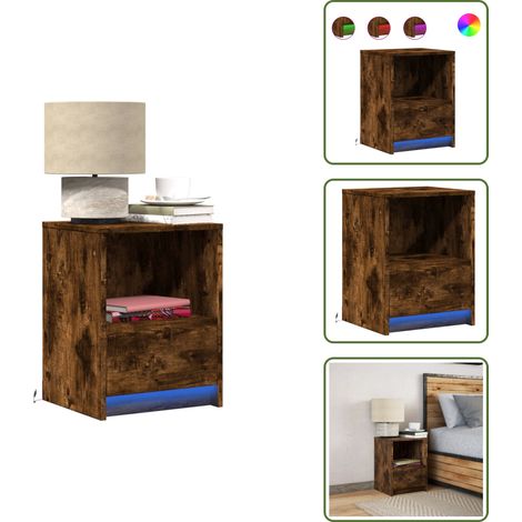 vidaXL Nachttisch mit LED-Leuchten Räuchereiche Holzwerkstoff (1/5)