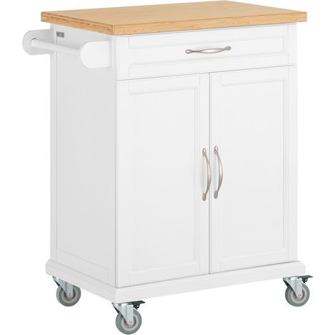 SoBuy FKW13-WN Küchenwagen mit Bambustischplatte Kücheninsel Küchenschrank Rollwagen weiß-Natur BHT ca.: 66x91x46cm (1/5)