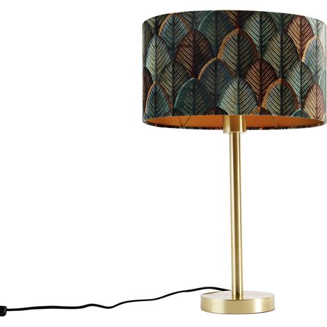 QAZQA simplo shade - Lampe de table avec Abat-Jour - 1 lumière - L 35 cm - Doré/Laiton - Moderne, Classique/Antique - éclairage intérieur - Salon I Chambre I Cuisine I Salle à manger (1/5)