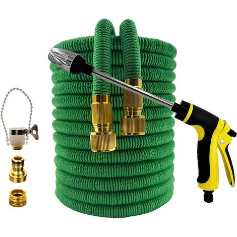 Tuyau d'arrosage extensible pour jardin (1/2 po, 25 pi) - Tuyaux d'arrosage flexibles haute pression - Fournitures d'irrigation horticole - Pistolet à eau pour lavage de voiture