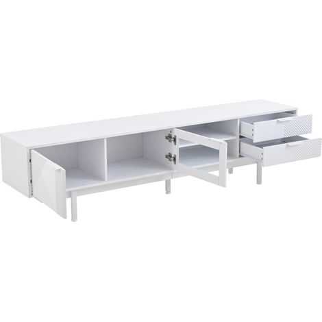 Mobile TV bianco 200x40x50,5 cm con 2 ante 2 cassetti e vetro temperato HOMVRA (1/5)