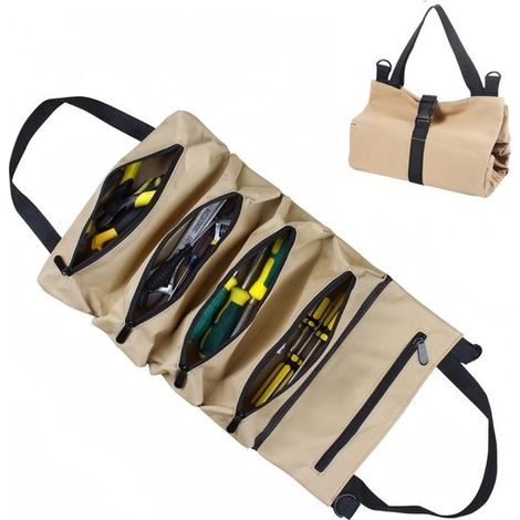 Werkzeugtasche für Herren Schlüsselrolle aus Canvas 5 geschlossene Fächer, multifunktionale Werkzeugtasche Khaki (1/5)