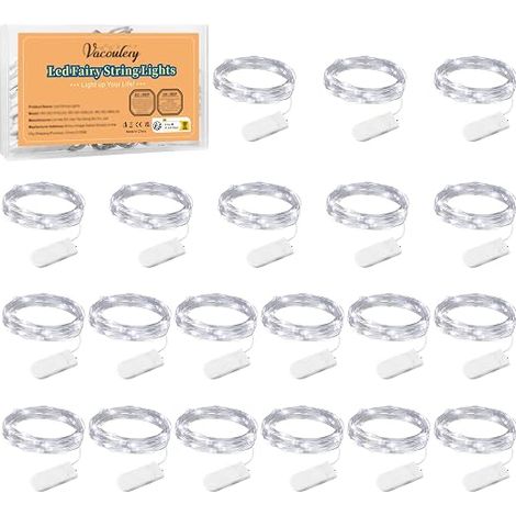 Confezione da 20 mini luci LED fatate a batteria da 1 m con 10 LED, filo di rame, luce decorativa per interni ed esterni per camera da letto, Natale, matrimonio, festa, festa, casa, giardino (Bianco f