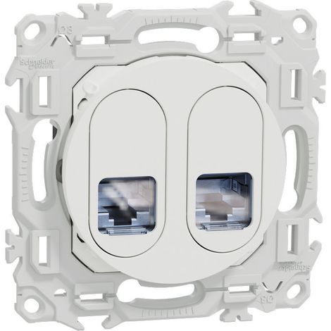 Prise double RJ45 Cat6A STP blanche compatible grade 3 Odace (S920487) (1/3)