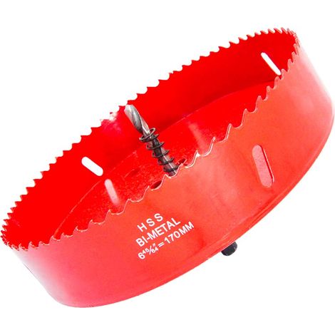 MINKUROW Sega a tazza bimetallica, sega a tazza per legno Ø170mm, punta per centraggio sega a tazza, per forare plastica, PVC, legno, pannelli di fibra, metallo morbido (1/5)