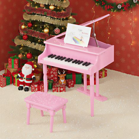 HOMCOM Piano à queue enfant en bois Piano enfant clavier de piano 30 touches - tabouret et pupitre inlus - Instrument de Musique - MDF rose
