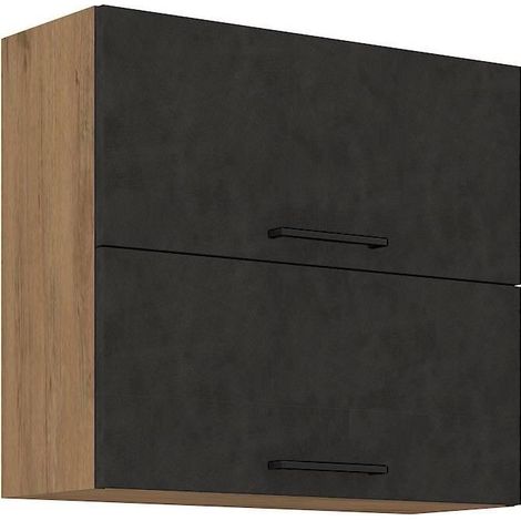 Meuble haut ROCK - Mélaminé décor chene lancelot et gris matera - 2 portes - L80 x H72 cm (1/4)